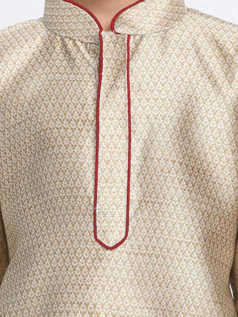 JBN Creation Boys' Beige and Rose Gold Silk Blend Kurta and Pyjama Set_VASBK047BGnPRG_32 - Image 4