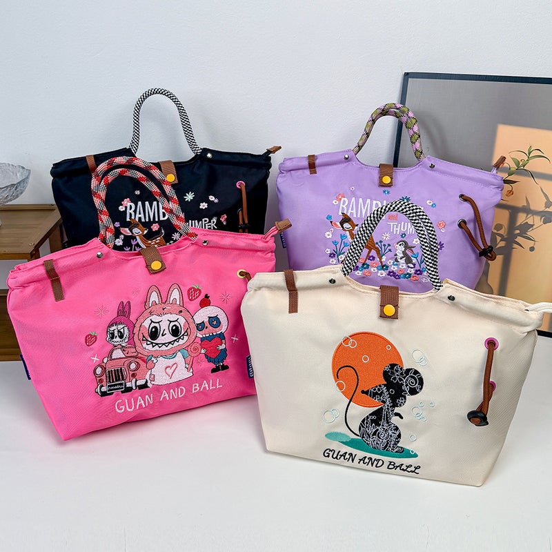 Japanese-Style Casual Versatile Single Shoulder Bag With Needle Embroidery, Cartoon Tote Canvas Bag For Commuting And Trendy Crossbody Women'S Bag - Image 4