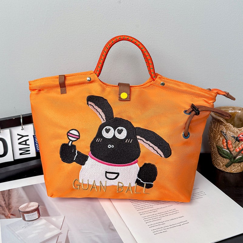 Japanese-Style Casual Versatile Single Shoulder Bag With Needle Embroidery, Cartoon Tote Canvas Bag For Commuting And Trendy Crossbody Women'S Bag - Image 1
