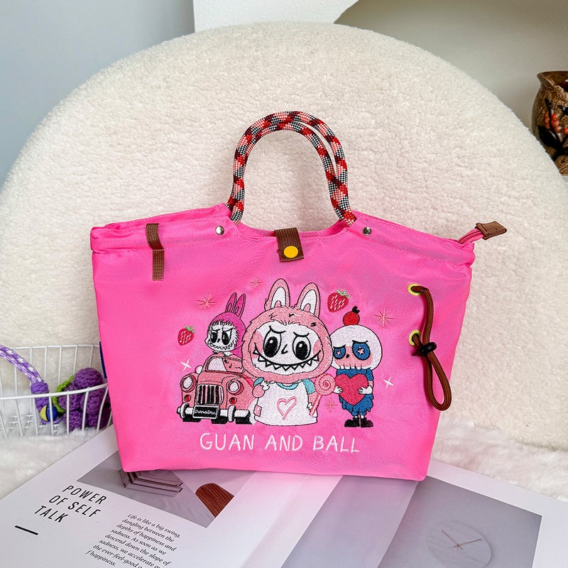 Japanese-Style Casual Versatile Single Shoulder Bag With Needle Embroidery, Cartoon Tote Canvas Bag For Commuting And Trendy Crossbody Women'S Bag - Image 2
