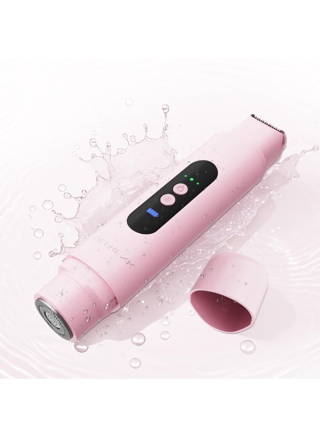 Generic Bikini Trimmer Razors Shaver for Women: 2-Speed Electric Razor for Pubic Hair Dual Head Shaver Women IPX7 Waterproof Rechargeable Lady Trimmer for Bikini Underarm Body Leg Face Pink  - Image 1