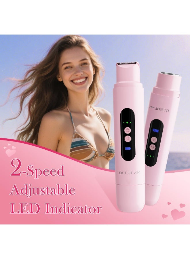 Generic Bikini Trimmer Razors Shaver for Women: 2-Speed Electric Razor for Pubic Hair Dual Head Shaver Women IPX7 Waterproof Rechargeable Lady Trimmer for Bikini Underarm Body Leg Face Pink  - Image 2