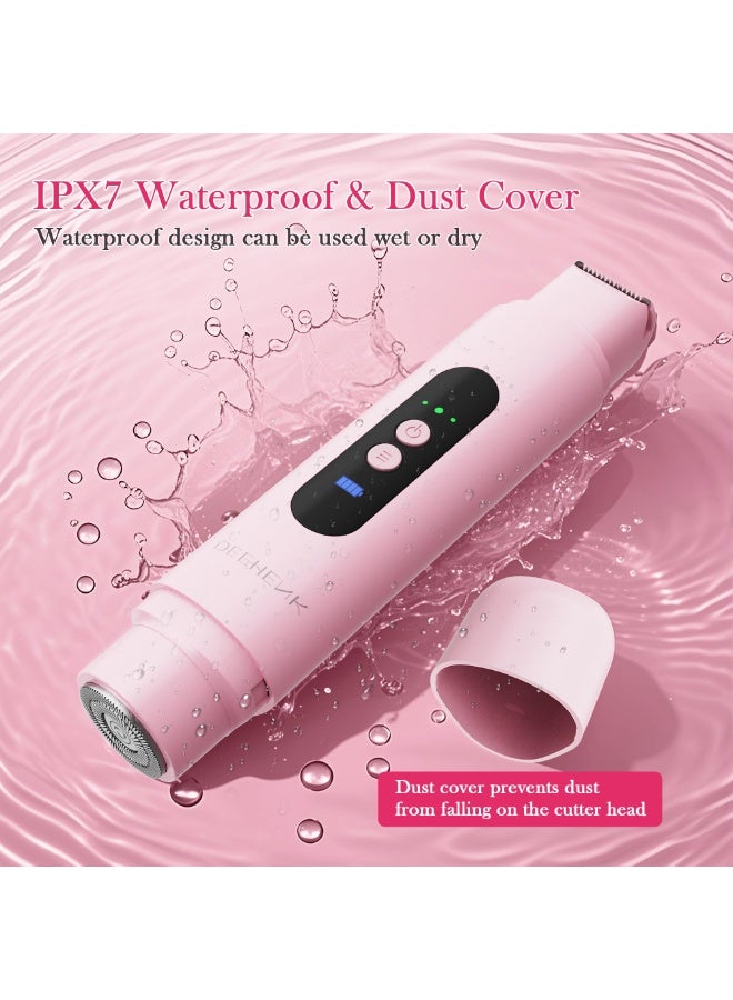 Generic Bikini Trimmer Razors Shaver for Women: 2-Speed Electric Razor for Pubic Hair Dual Head Shaver Women IPX7 Waterproof Rechargeable Lady Trimmer for Bikini Underarm Body Leg Face Pink  - Image 4