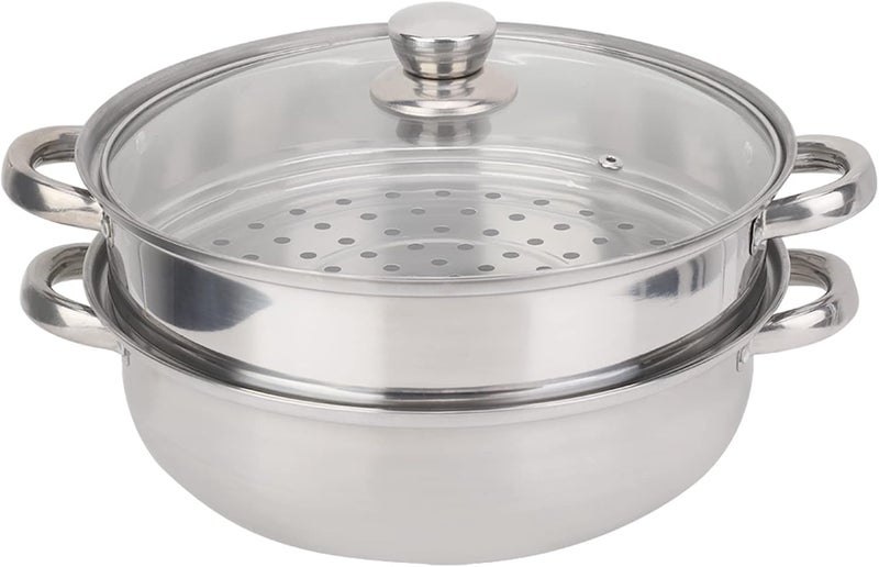less Steel 2 Layer, 27cm/11in Double Bo Cooker, Food G Steel with Glass Lid, Even Heating for Soup Sing Cooking - Image 1