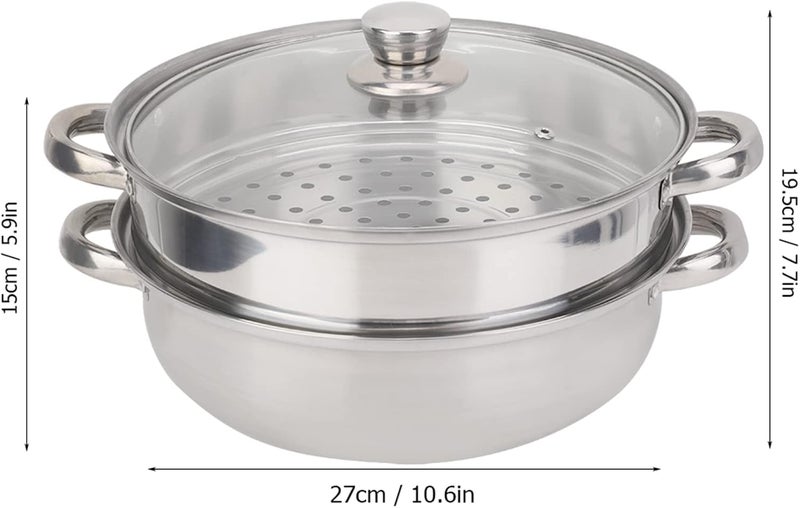 less Steel 2 Layer, 27cm/11in Double Bo Cooker, Food G Steel with Glass Lid, Even Heating for Soup Sing Cooking - Image 5