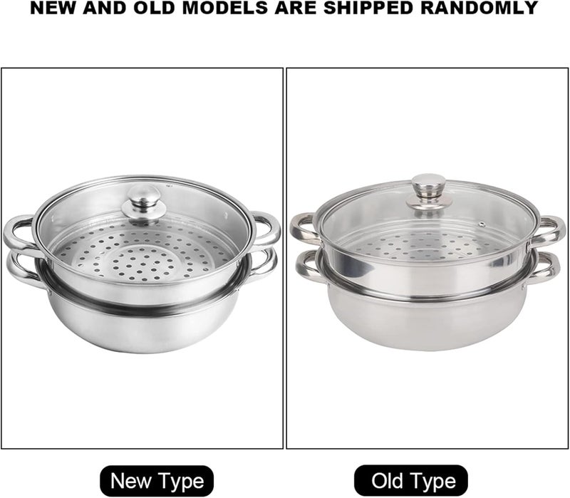less Steel 2 Layer, 27cm/11in Double Bo Cooker, Food G Steel with Glass Lid, Even Heating for Soup Sing Cooking - Image 3