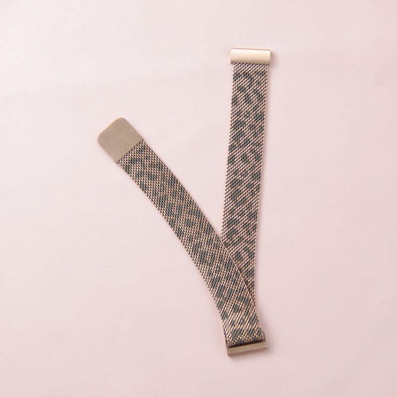 Generic Milanese Mesh Band Stainless Steel Magnetic for Huawei GT3 Rose gold-leopard print 