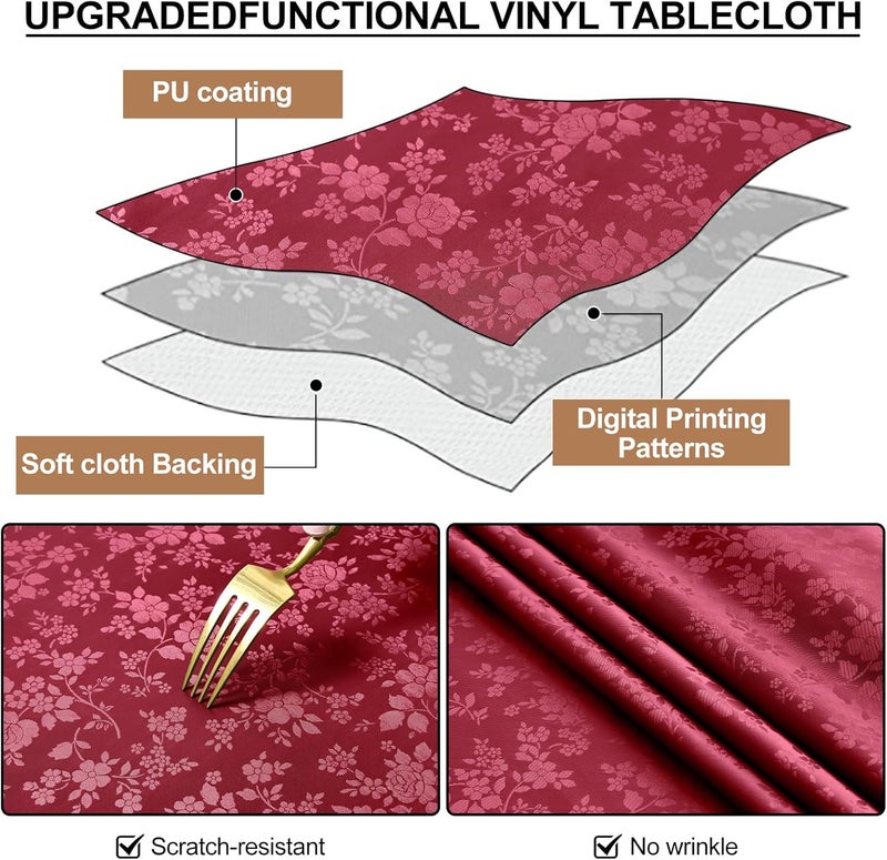 smiry Waterproof Vinyl Tablecloth, Rectangle Heavy Duty Table Cloth, Wipeable Table Cover for Kitchen and Dining Room (Red, 60X102 Inch) - Image 3
