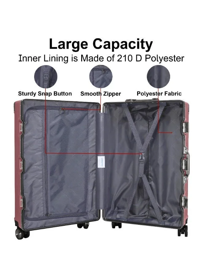 Cabinpro Rose Gold Lightweight Aluminum Frame Fashion Luggage Trolley Polycarbonate Hard Case Medium Checked Luggage Suitcase with 4 Quite 360 Degree Double Spinner Wheels CP001 Rose Gold  | Best Price UAE