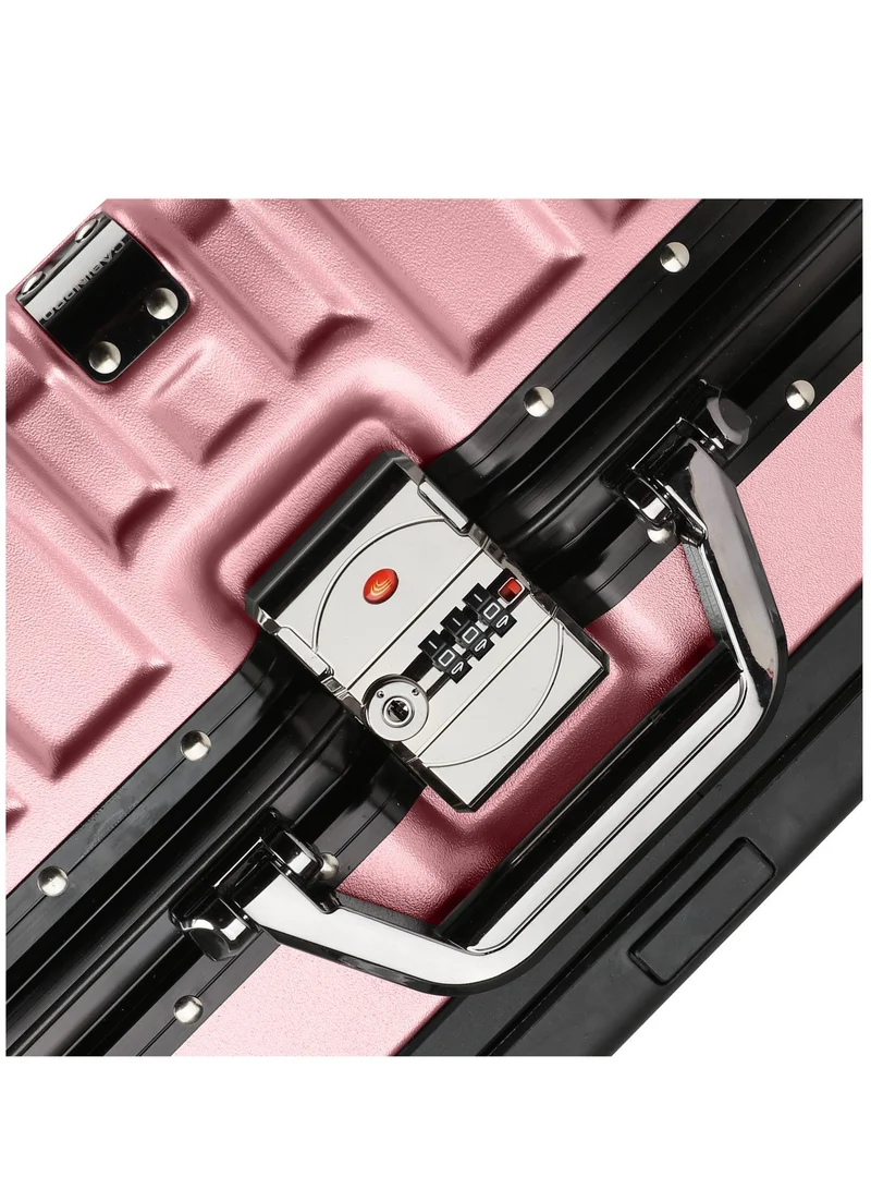 Cabinpro Rose Gold Lightweight Aluminum Frame Fashion Luggage Trolley Polycarbonate Hard Case Medium Checked Luggage Suitcase with 4 Quite 360 Degree Double Spinner Wheels CP001 Rose Gold  | Best Price UAE