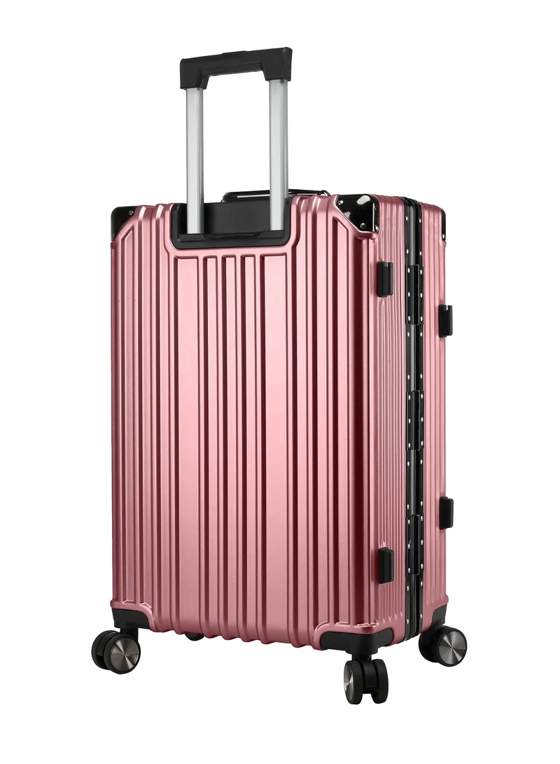 Cabinpro Rose Gold Lightweight Aluminum Frame Fashion Luggage Trolley Polycarbonate Hard Case Medium Checked Luggage Suitcase with 4 Quite 360 Degree Double Spinner Wheels CP001 Rose Gold  | Best Price UAE
