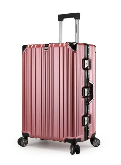 CABINPRO Lightweight Aluminum Frame Fashion Luggage Trolley Polycarbonate Hard Case Medium Checked Luggage Suitcase with 4 Quite 360 Degree Double Spinner Wheels CP001 Rose Gold