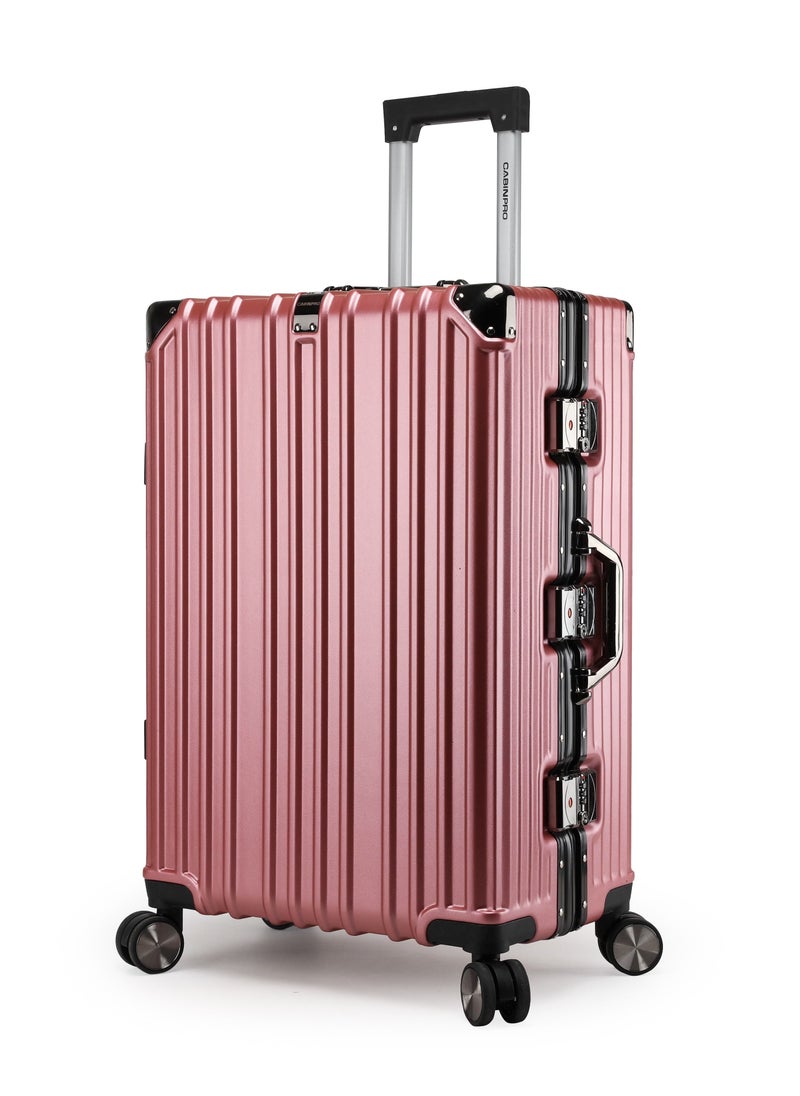 CABINPRO Lightweight Aluminum Frame Fashion Luggage Trolley Polycarbonate Hard Case Medium Checked Luggage Suitcase with 4 Quite 360 Degree Double Spinner Wheels CP001 Rose Gold  - Image 1
