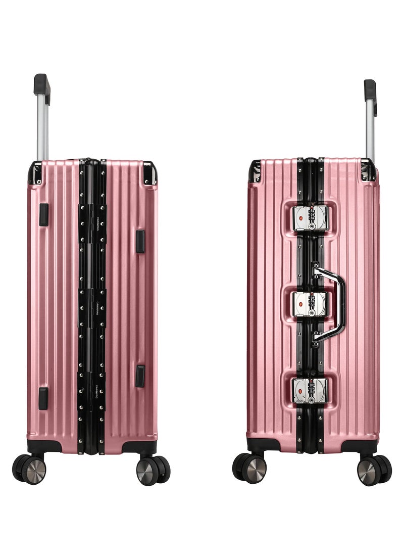 CABINPRO Lightweight Aluminum Frame Fashion Luggage Trolley Polycarbonate Hard Case Medium Checked Luggage Suitcase with 4 Quite 360 Degree Double Spinner Wheels CP001 Rose Gold  - Image 3
