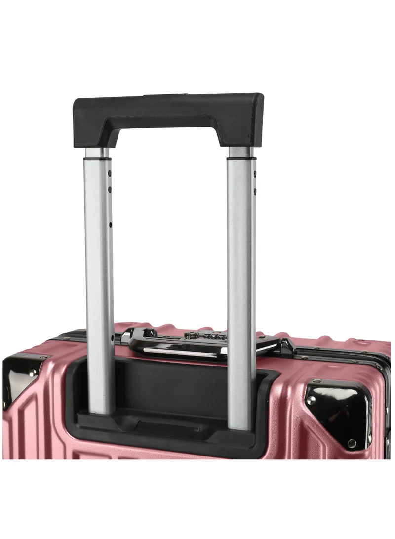 CABINPRO Lightweight Aluminum Frame Fashion Luggage Trolley Polycarbonate Hard Case Medium Checked Luggage Suitcase with 4 Quite 360 Degree Double Spinner Wheels CP001 Rose Gold