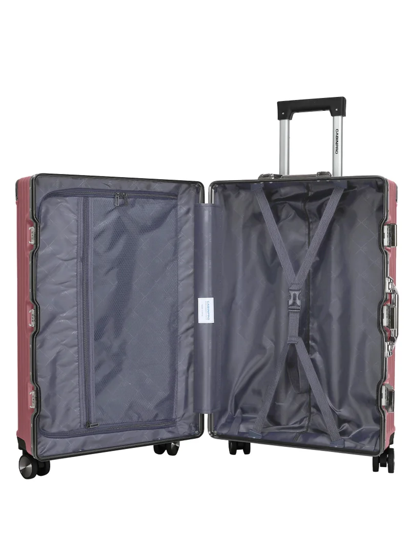 CABINPRO Lightweight Aluminum Frame Fashion Luggage Trolley Polycarbonate Hard Case Medium Checked Luggage Suitcase with 4 Quite 360 Degree Double Spinner Wheels CP001 Rose Gold
