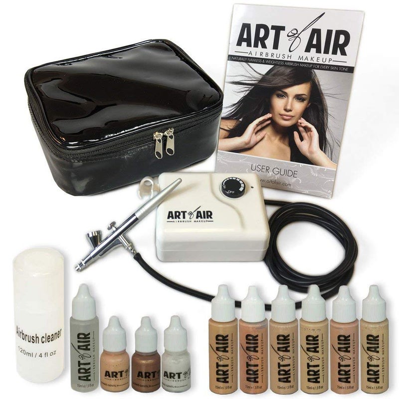 Art of Air Art of Air Professional Airbrush Cosmetic Makeup System/Fair to Medium Shades 6pc Foundation Set with Blush, Bronzer, Shimmer and Primer Makeup Airbrush Kit