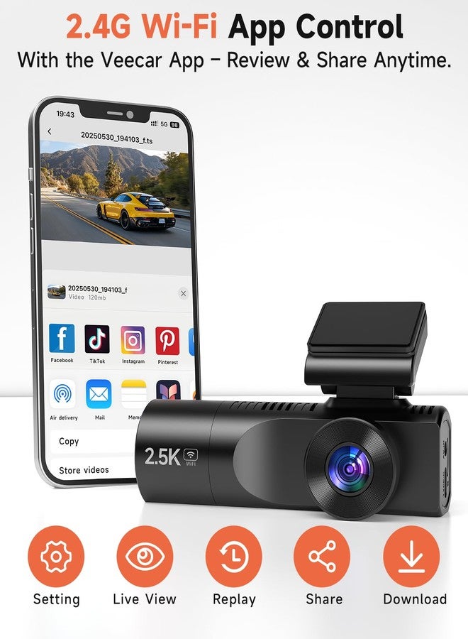 TUIFAC Dash Cam Front and Rear, 2.5K+1080P+1080P 3 Channel Dash Cam with 64GB Card, Wi-Fi Dash Camera for Cars, G-Sensor, Night Vision, 24H Parking, Loop Recording Dashcam, 1.97”IPS, Support 256GB - Image 3