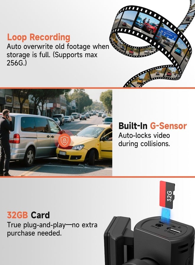 TUIFAC Dash Cam Front and Rear, 2.5K+1080P+1080P 3 Channel Dash Cam with 64GB Card, Wi-Fi Dash Camera for Cars, G-Sensor, Night Vision, 24H Parking, Loop Recording Dashcam, 1.97”IPS, Support 256GB - Image 4
