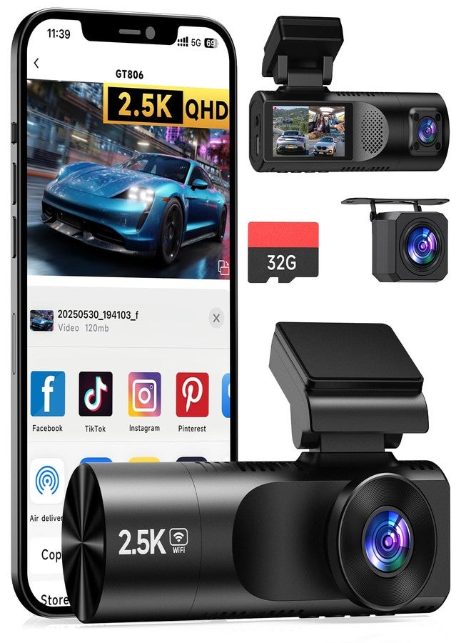 TUIFAC Dash Cam Front and Rear, 2.5K+1080P+1080P 3 Channel Dash Cam with 64GB Card, Wi-Fi Dash Camera for Cars, G-Sensor, Night Vision, 24H Parking, Loop Recording Dashcam, 1.97”IPS, Support 256GB - Image 1