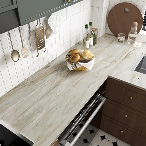 VaryStyle 15.7"x118" Natural Beige Marble Contact Paper for Countertops Rustic Slate Marble Peel and Stick Wallpaper Self Adhesive Vinyl Waterproof Countertop Contact Paper for Kitchen Table Bathroom - Image 2