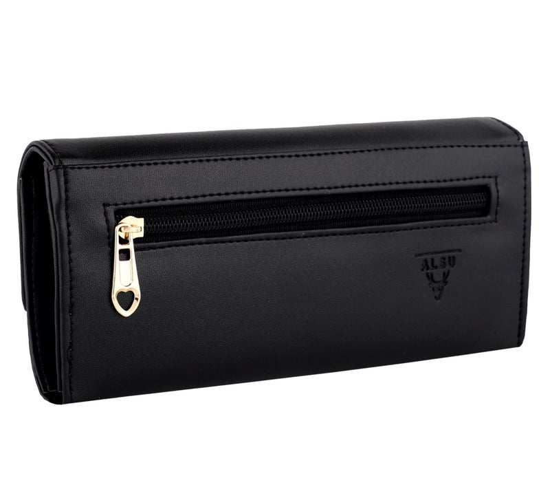 ALSU Women's Wallet | Stylish Purse for with Phone Pocket,4 Card Pocket and Multiple Compartment| Party Clutch for Girl | Lock Closure | Travel Hand Purse for Women| Office Bag for Women (Black) - Image 3