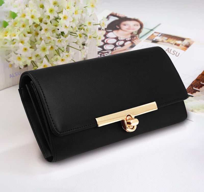 ALSU Women's Wallet | Stylish Purse for with Phone Pocket,4 Card Pocket and Multiple Compartment| Party Clutch for Girl | Lock Closure | Travel Hand Purse for Women| Office Bag for Women (Black) - Image 2