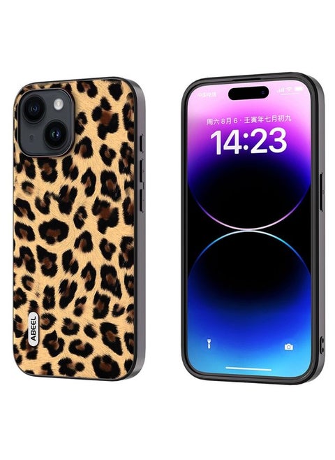 Case Cover For iPhone 15 Plus ABEEL Black Edge Leopard Phone Case Leopard Print