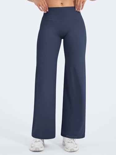 VOYJOY Straight Leggings Bottoms Wide Leg Pants for Women 29"/ 31.5"/33"/35" High Waist Stretch Casual Sweatpants Navy Blue - Image 5