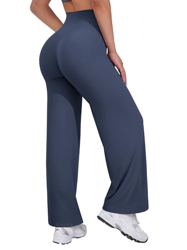 VOYJOY Straight Leggings Bottoms Wide Leg Pants for Women 29"/ 31.5"/33"/35" High Waist Stretch Casual Sweatpants Navy Blue - Image 1