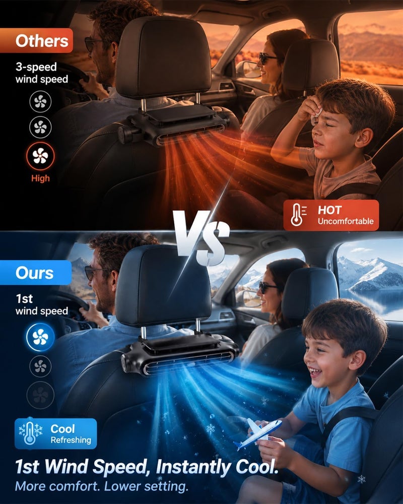 LETOUR Rechargeable Car Seat Fan, Cordless Backseat Fan with Cooling Airflow, 3-Speed Headrest Car Fan for Baby Rear Facing, Kids & Dogs - Image 4