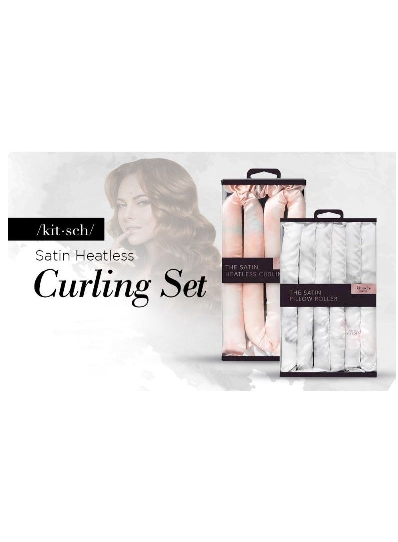 Kitsch مجموعة تجعيد الشعر بدون حرارة من الساتان - أسطوانات الشعر لتجعيد الشعر بدون حرارة | مكواة تجعيد الشعر بدون حرارة وأسطوانات ساخنة | مكواة تجعيد الشعر للنوم | رباط رأس لتجعيد الشعر بدون حرارة | مكواة تجعيد الشعر بدون حرارة (فحم) - Image 3