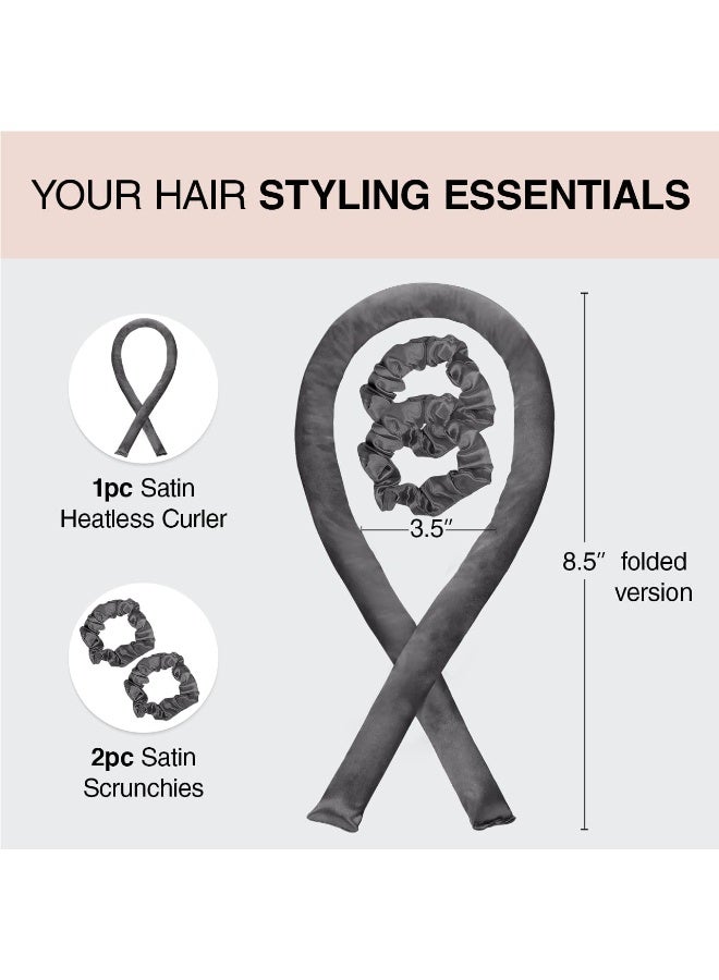 Kitsch مجموعة تجعيد الشعر بدون حرارة من الساتان - أسطوانات الشعر لتجعيد الشعر بدون حرارة | مكواة تجعيد الشعر بدون حرارة وأسطوانات ساخنة | مكواة تجعيد الشعر للنوم | رباط رأس لتجعيد الشعر بدون حرارة | مكواة تجعيد الشعر بدون حرارة (فحم) - Image 2