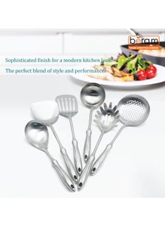 Beram Cooking Utensils Set, 304 Stainless Steel, 6 Pieces, Soup Spoon, Spatula, Slotted Turner, Rice Scoop, Pasta Server, Skimmer, Food Grade, Kitchen Tools, Honor Design  - Image 4