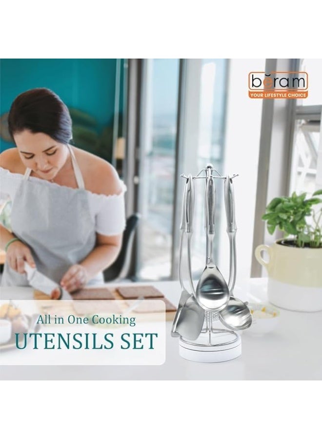بيرام مجموعة أدوات الطبخ برام أونور من الستانلس ستيل 304 – 6 قطع تشمل مغرفة الحساء، ملعقة، مقلاة مثقوبة، مغرفة الأرز، ملعقة معكرونة، مقشدة – أدوات مطبخ آمنة للطعام - Image 2