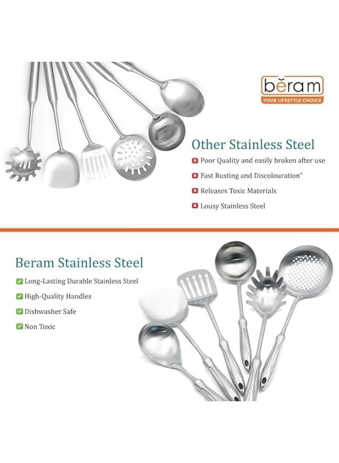 بيرام مجموعة أدوات الطبخ برام أونور من الستانلس ستيل 304 – 6 قطع تشمل مغرفة الحساء، ملعقة، مقلاة مثقوبة، مغرفة الأرز، ملعقة معكرونة، مقشدة – أدوات مطبخ آمنة للطعام - Image 4