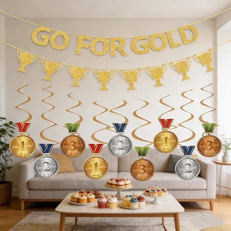 WAWEOOP Olympic Themed Party Decorations,3Pcs Glitter Go For Gold Banner for Sports Birthday Party Decorations Supplies - Image 5