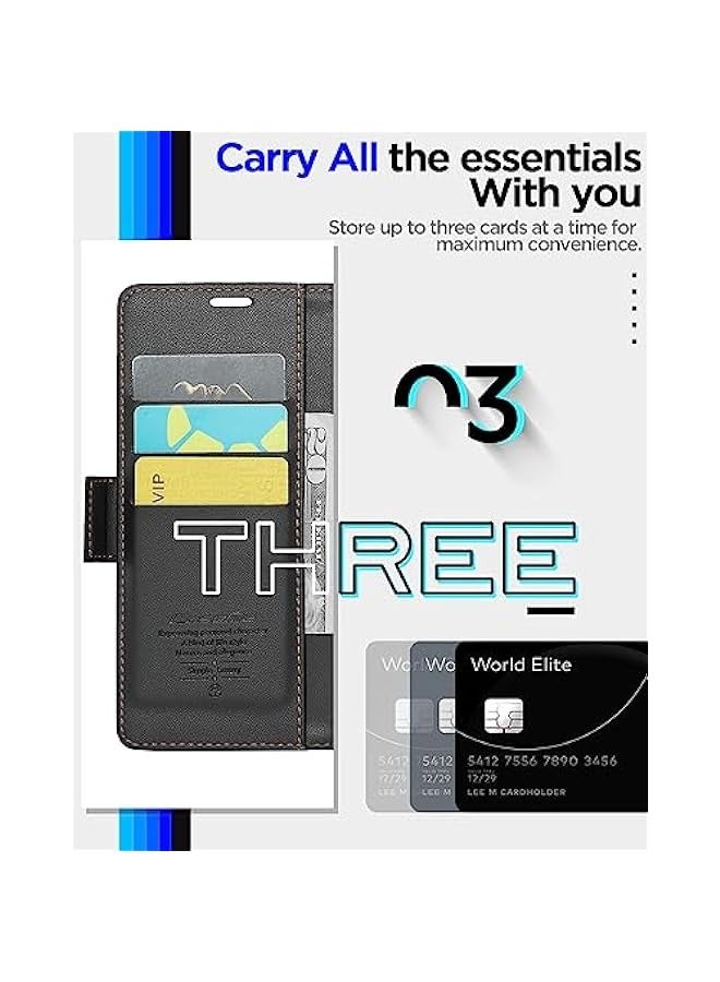 CaseMe iPhone 13 Pro Max RFID Blocking Leather Flip Folio Wallet Case - Black - Image 5