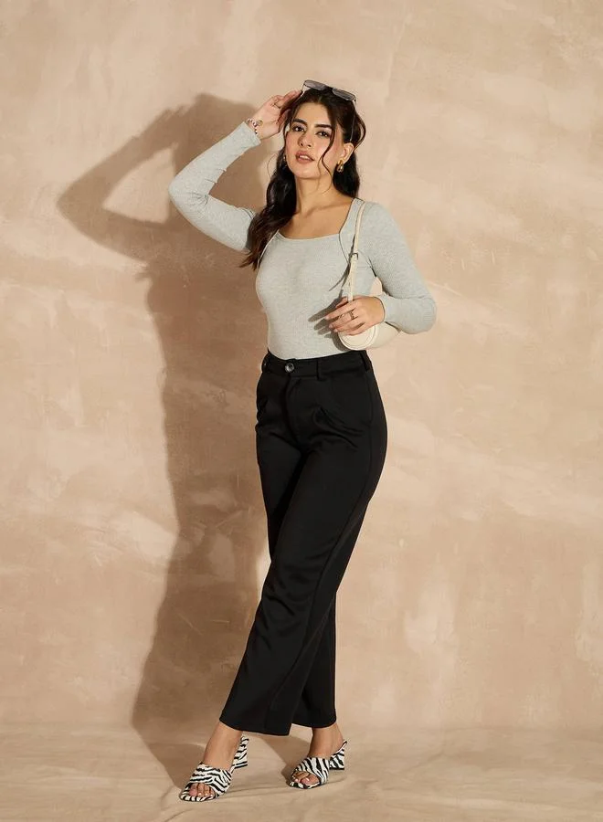 SASSAFRAS SASSAFRAS Ribbed Square Neck Long Sleeves Top