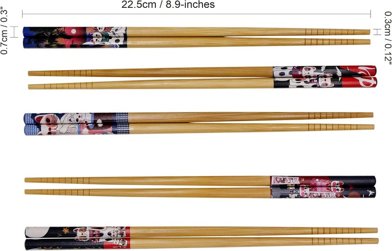 Exzact Chopsticks Gift Set - 5 Pairs of Reusable Natural Bamboo Chopsticks in a Beautiful Handmade Black Box - Decorated Japanese Lucky Cat/Lucky Cat - Image 3