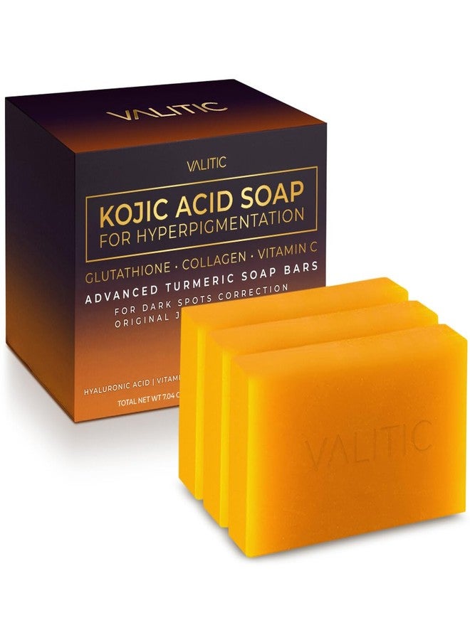 VALITIC Kojic Acid Soap for Hyperpigmentation - with Glutathione, Collagen & Vitamin C - Advanced Soap Bars with Turmeric - Original Japanese Complex for Dark Spot Correction - 3 Pack - Image 1