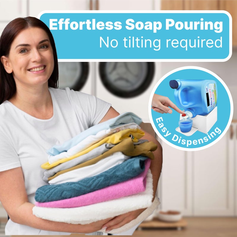 Skywin Laundry Detergent Holder Stand with Drip Tray  Laundry Soap Holder with Non-Slip Rubber Feet for Washing Space Organization  Angled Downward Slope for Easy Pouring (Ivory) - Image 4