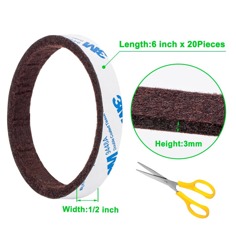 PremiFix Felt Strips With Adhesive Backing Felt Furniture Strips 20Pieces Pack 1/2X 6 Inches Adehesive Felt Strips For Furniture Brown - Image 5