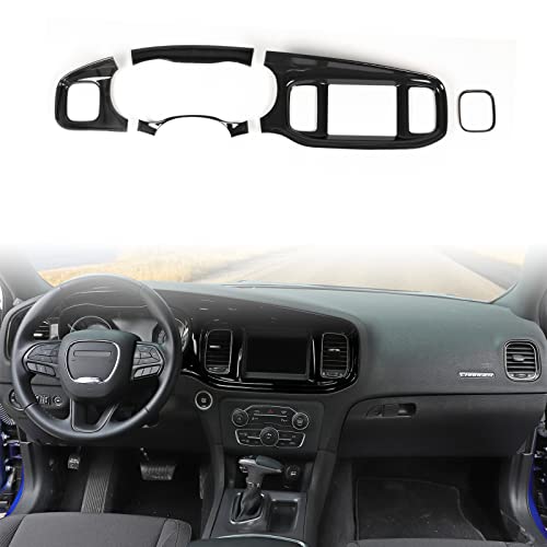JWWY for Charger Center Consoles Dash Board Dashboard Instrument Gauge Cluster Dash Fascia Trim Panel Garnish Bezel for 2015-2026+ Dodge Charger Interior Accessories, ABS Bright Black 5pcs - Image 1