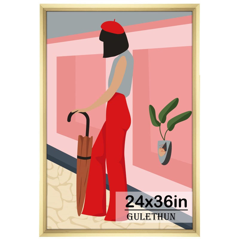 GULETHUN 24x36 Picture Frame Gold Poster Frame Home Decor Natural Gallery Frames Horizontal or Vertical Format Sturdy Plexiglass Large Wall Decor for Photos Artworks Posters