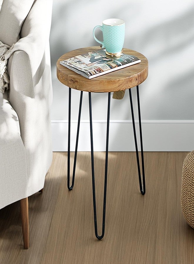 WELLAND طاولة جانبية دائرية من خشب الدردار القديم الريفي من ويلاند، مقاس 16 بوصة × 16 بوصة × 21 بوصة ارتفاعًا، طاولة جانبية عتيقة الطراز، حامل نباتات لغرفة المعيشة أو غرفة النوم أو المكتب المنزلي أو الفناء - Image 2