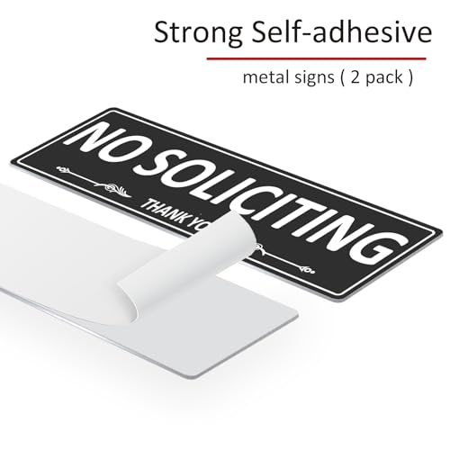 i-CowFun (2 Pack) Premium Metal Self-Adhesive No Soliciting Sign for Front Door, 7.5 x 2.5 Inches Aluminum No Solicitation Signs for House, Business, Home, Office, Window, No Fade, Rust Free - Image 5
