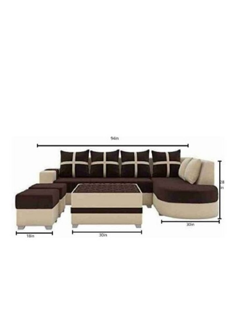 Ripple FURNITURE Simple Leisure Fashion Fabric Combination Living Room Sofa Set Brown  5 Seaterl Shape  95X30X28  - Image 4