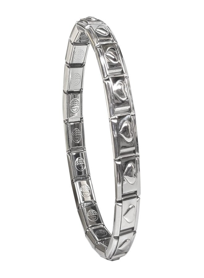 Dolceoro SB-003, Raised Heart Italian Modular Starter Charm Bracelet, 9mm Wide Stainless Steel, 18 Links for Wrist 6-6 3/8" - Image 1