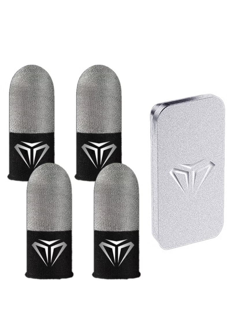 4pcs Gaming Finger gloves,Paired With A Metal Storage Box,Silver Fiber Material,Just Right Pressure/Breathable/Sweatproof（Silver black） - Image 1
